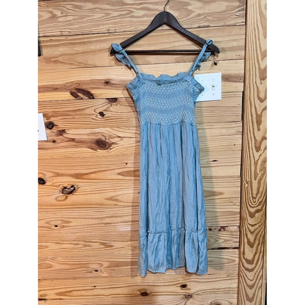 AS U WISH Women's Size M Seafoam Teal Smocked Sleeveless Lined Dress Tiered